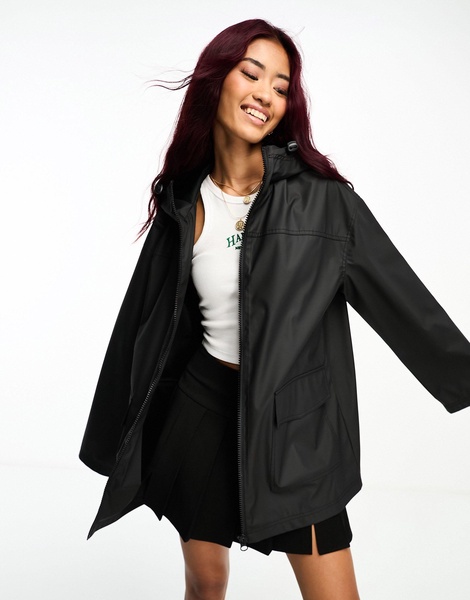 ASOS DESIGN rubberized rain coat in black