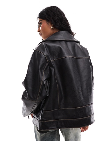 ASOS DESIGN funnel neck oversized biker jacket in black