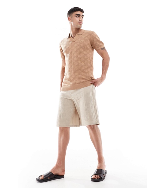Brave Soul knit polo shirt in tan