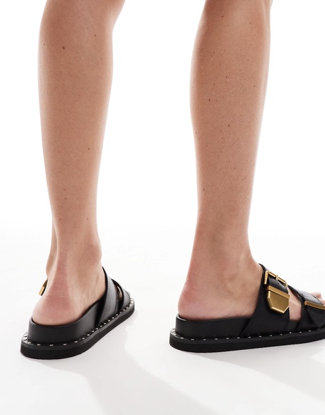 ALDO Elyna double buckle footbed sandals in black leather
