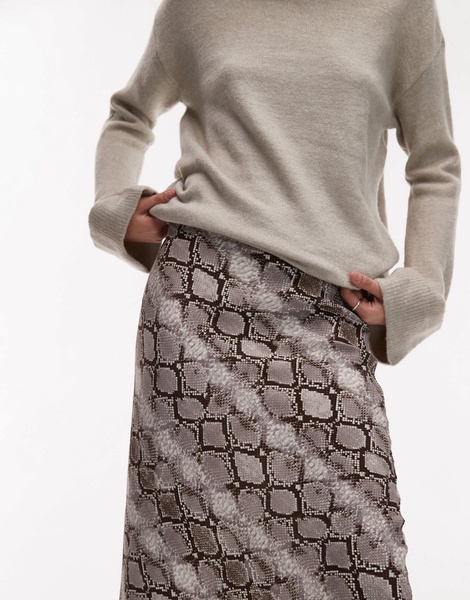 Mango snake print midi skirt in gray
