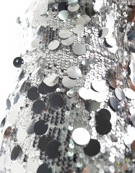 Amy Lynn Oceane racer neck mini dress in silver disc sequin