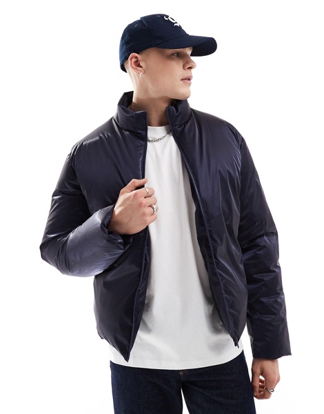 ASOS DESIGN oversized high shine puffer jacket in navy