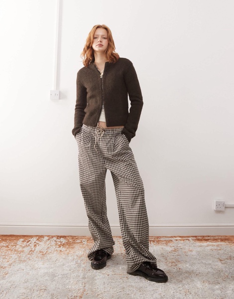 Weekday Odora wool blend zip cardigan in brown