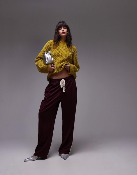 Topshop knitted chunky oversized cable chenille sweater in chartreuse