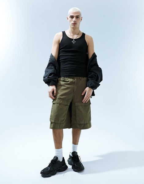 Bershka ribbed tank top in black