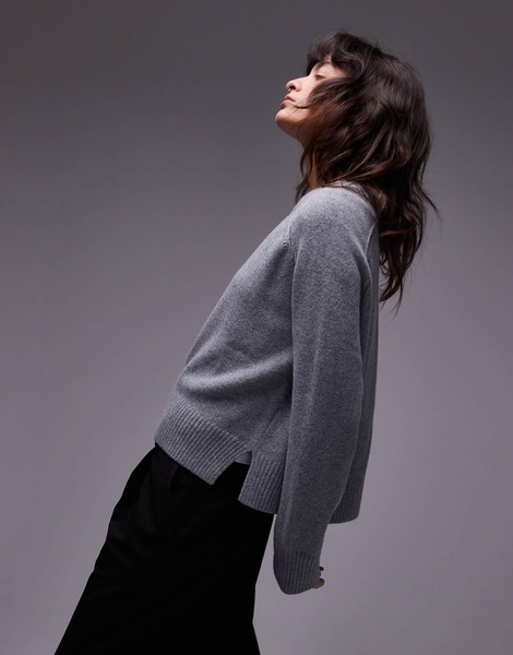 ARKET wool crew neck sweater in gray melange