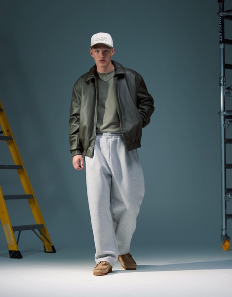 ASOS DESIGN oversized faux leather wadded harrington jacket in khaki