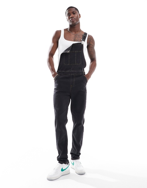 ASOS DESIGN skinny fit denim overalls in black