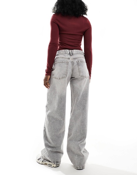 Bershka baggy straight leg jeans in washed gray