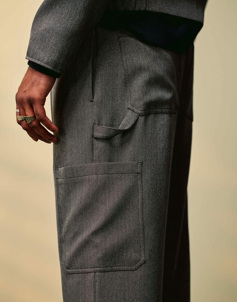 ASOS DESIGN smart wide cargo pants in gray herringbone with elasticated waist - part of a set