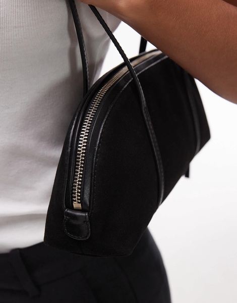 & Other Stories suede two handle curved shoulder bag in black