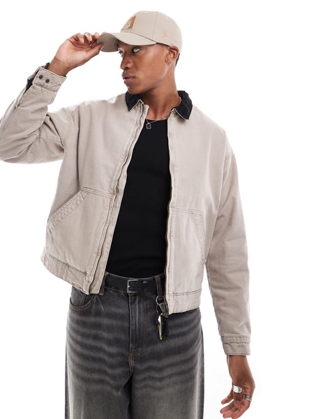 Jack & Jones twill carpenter jacket with cord collar in beige