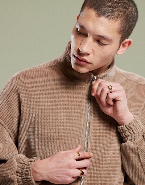 ASOS DESIGN oversized waffle funnel neck jacket in brown