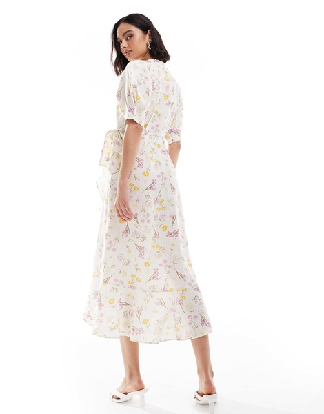 & Other Stories linen drop hem wrap maxi dress in yellow floral print