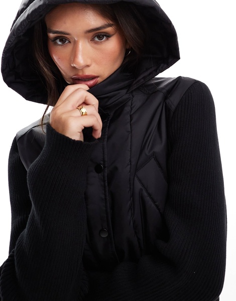 ASOS DESIGN hybrid knit and nylon bomber jacket in black
