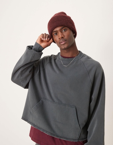 ASOS DESIGN oversized cropped sweatshirt with raw hem in charcoal