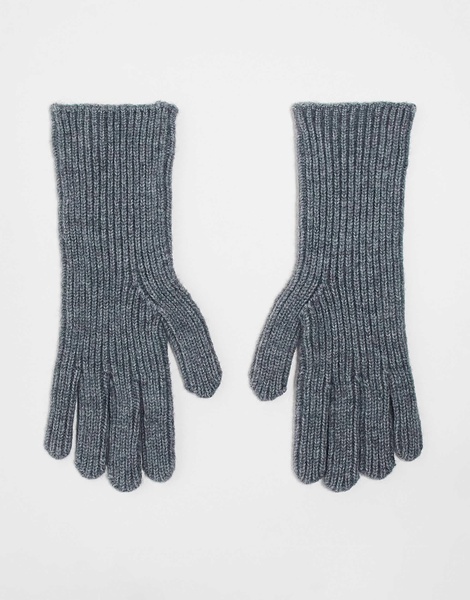 ASOS DESIGN ribbed gloves with long cuff in gray