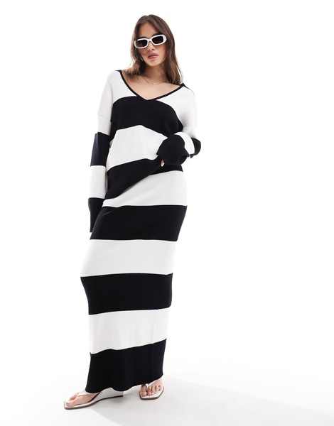 4th & Reckless v neck oversized sweater in black and white stripe - part of a set