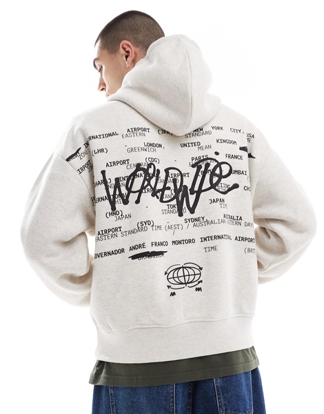 Bershka city back graphic hoodie in gray