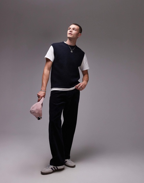ARKET alpaca blend knitted crew neck vest in blue