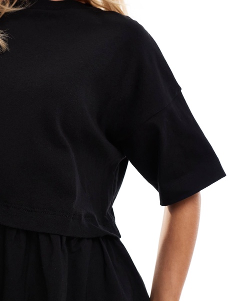 Miss Selfridge Petite short sleeve poplin hybrid smock mini t-shirt dress in black