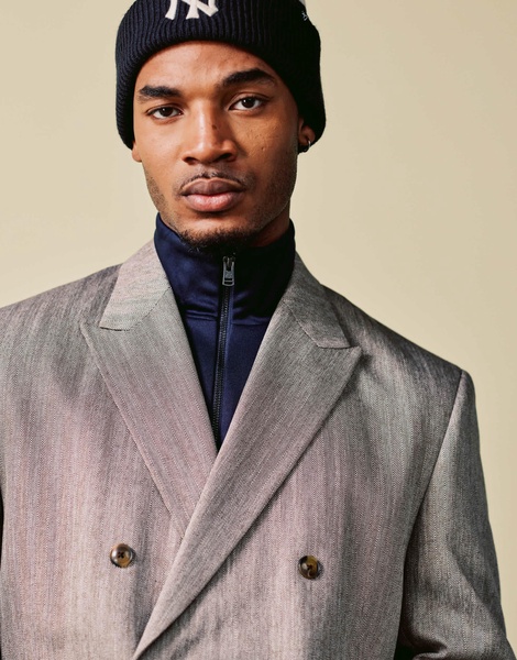 ASOS DESIGN boxy cropped suit jacket in stone textured herringbone