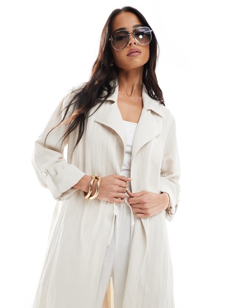 Stradivarius crinkle trench coat in ecru