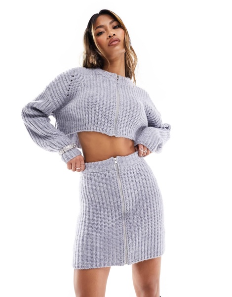 Aria Cove knit zip up mini skirt in gray - part of a set