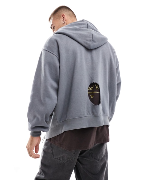 Cotton On box fit zip up hoodie in slate stone