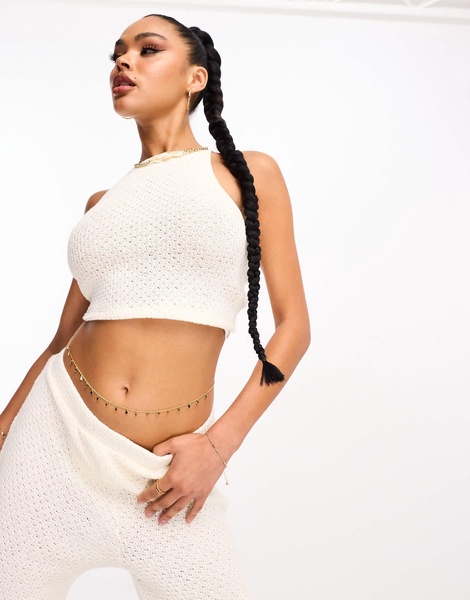 Pieces reversible open back halter neck top in white - part of a set