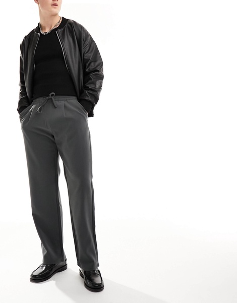 Bershka wide leg tailored pants in gray