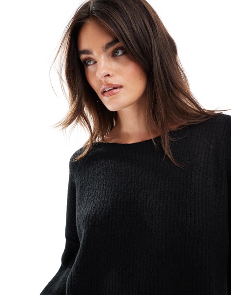Miss Selfridge slash neck oversized knit mini dress in black