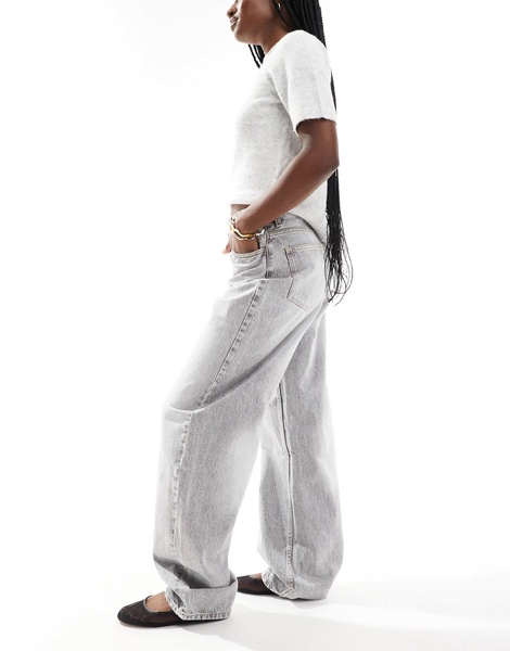 Bershka ultra wide leg jeans in light gray
