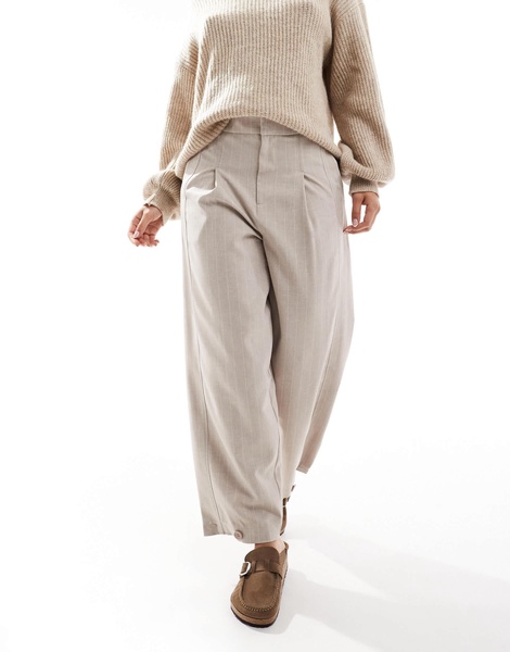 ASOS DESIGN button hem barrel tailored pants in taupe stripe