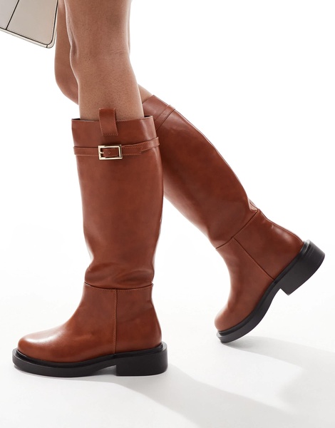ASOS DESIGN Callie smart flat riding knee boots in tan