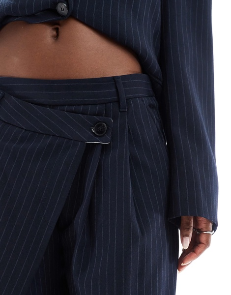 Bershka wide leg tailored pants in navy stripe - part of a set