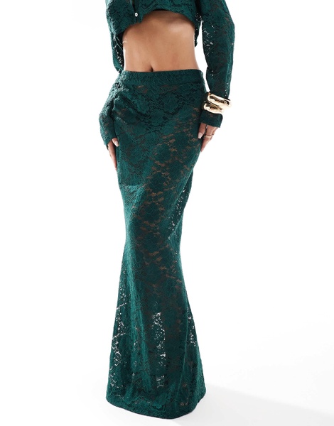 Aria Cove exclusive lace column maxi skirt in emerald green - part of a set
