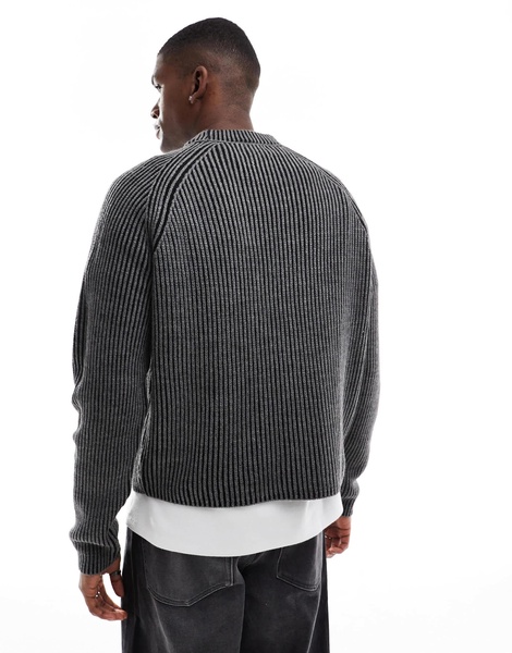 ASOS DESIGN knitted oversized cropped plated rib sweater in charcoal