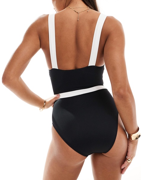 Accessorize contrast trim swimsuit in black and white