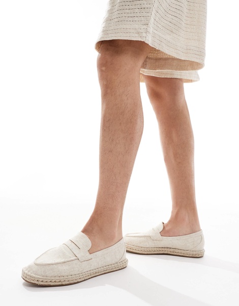 ASOS DESIGN penny loafer espadrilles in beige linen look