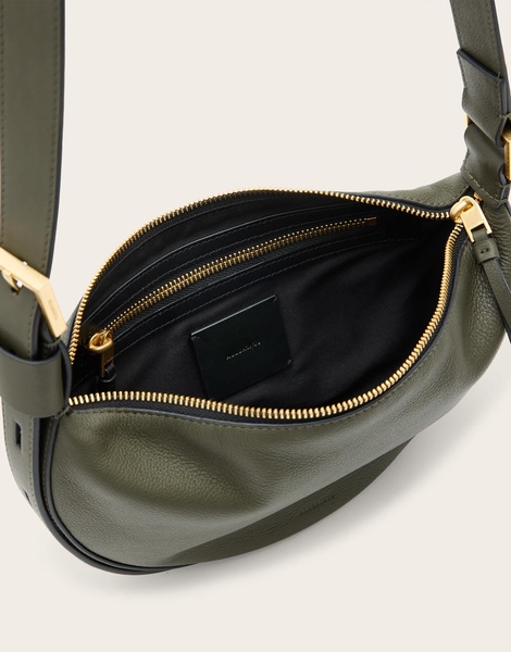 AllSaints leather half moon crossbody bag in military green