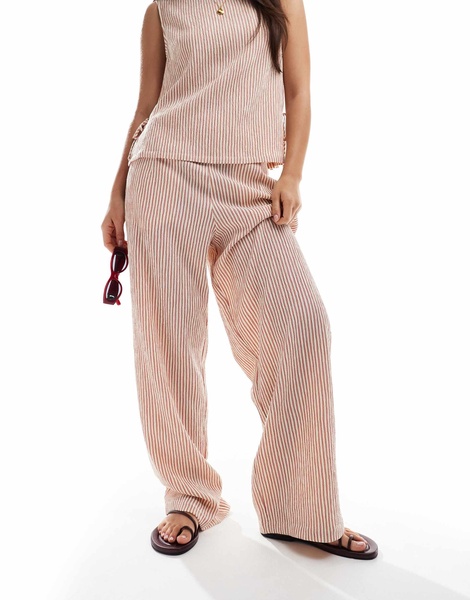 ASOS DESIGN textured pull on straight leg pants in rose stripe - part of a set