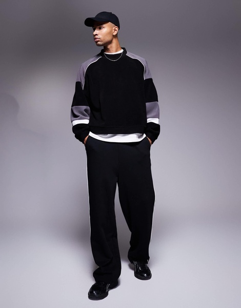 ASOS DESIGN extreme oversized color block sweater in black gray and white fleece