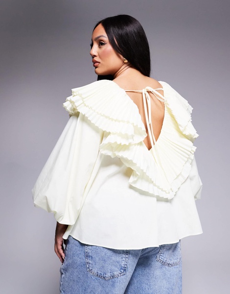 ASOS LUXE Curve cotton poplin pleated oversized blouse in buttermilk