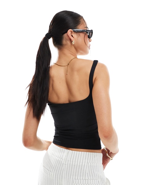 Bershka shaping square neck cami in black