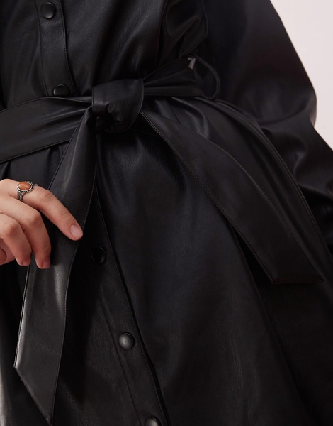 Miss Selfridge faux leather belted shirt dress in black