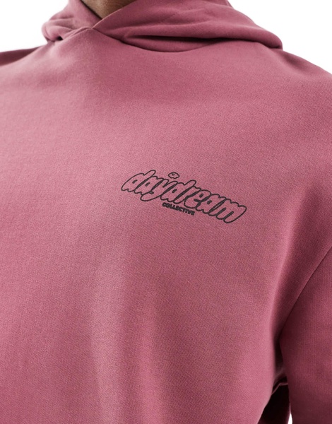 ASOS DESIGN oversized hoodie with check and back print in pink