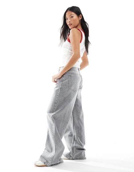 Bershka Petite high waist wide leg jeans in gray