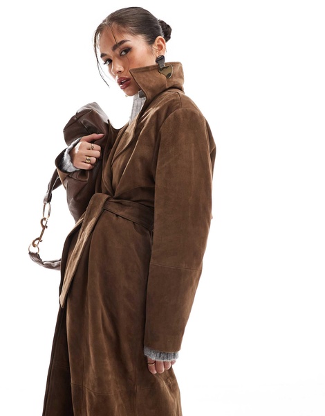 ASOS DESIGN premium suede trench coat in tan